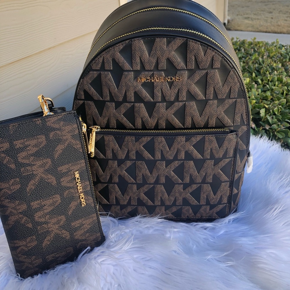 New 🎀 Michael Kors Adina Signature backpack & wallet brown Estampada - Picture 2 of 14